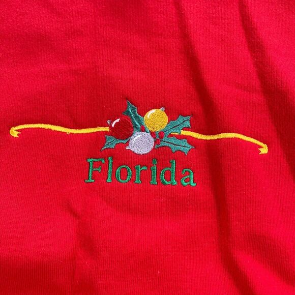 Vintage Oneita Power Sweaters Sweatshirt XL Red Florida Christmas Holiday USA - Picture 2 of 16